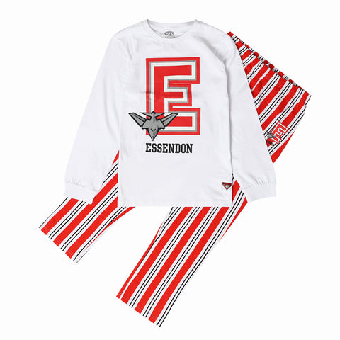 Essendon Bombers AFL Youth Team Pyjamas 2-Piece PJ Set - Long Sleeve Tee and Pants