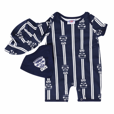 Geelong Cats AFL Baby 3-Piece Gift Set - Romper, Hat & Dribble Bib