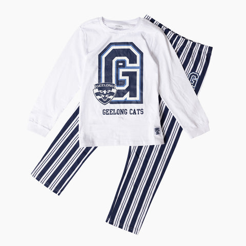 Geelong Cats AFL Youth Team Pyjamas 2-Piece PJ Set - Long Sleeve Tee and Pants