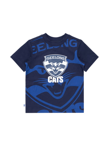Geelong Cats Boys Youth Oversize Crop Logo Tee