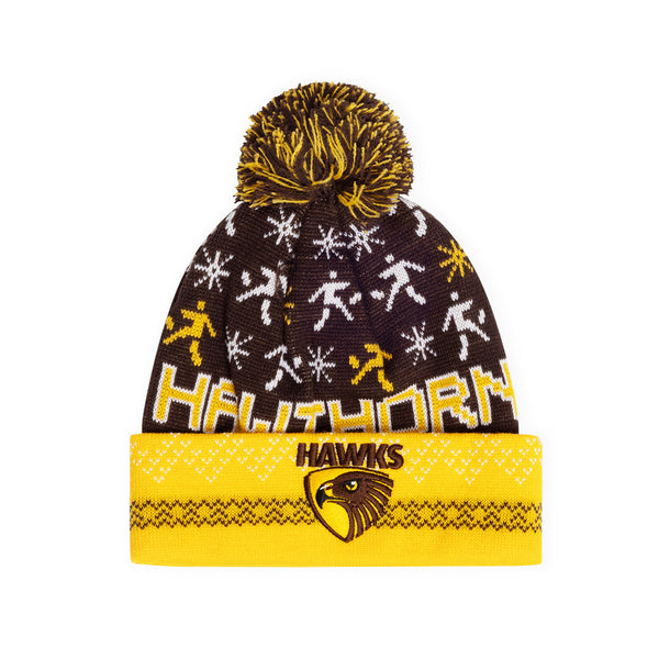 Hawthorn Hawks Mens Adults Pom Pom Ugly Beanie