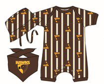 Hawthorn Hawks Baby Infant Romper Hat & Dribble Bib 3-Piece Gift Set