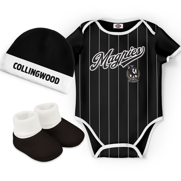 Collingwood Magpies 'Lullaby' Baby Romper Bodysuit 3pc Gift Set