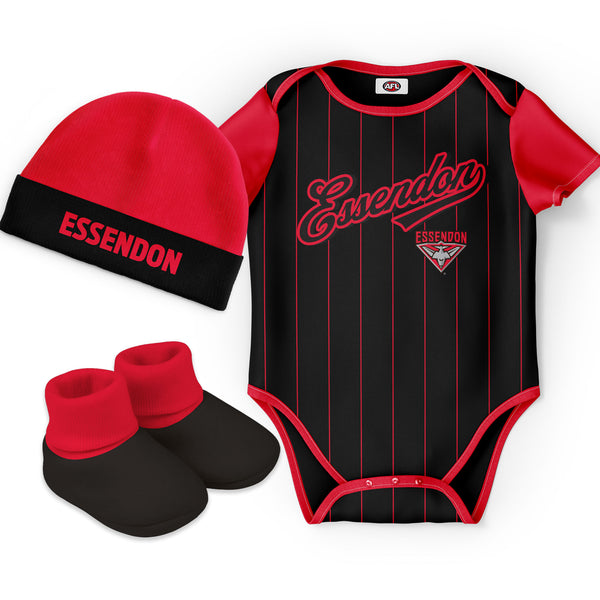 Essendon Bombers 'Lullaby' Baby Romper Bodysuit 3pc Gift Set