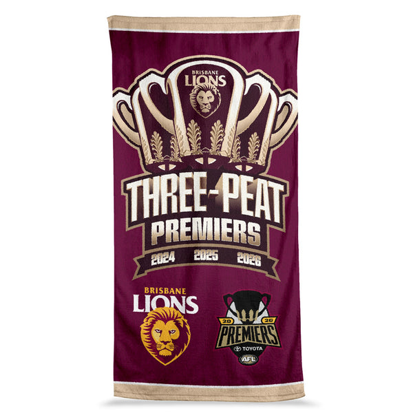 PREORDER - Brisbane Lions 2026 Premiers Logo Beach Towel PH2