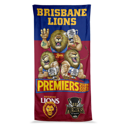 PREORDER - Brisbane Lions 2026 Premiers Mark Knight Caricature Beach Towel PH2