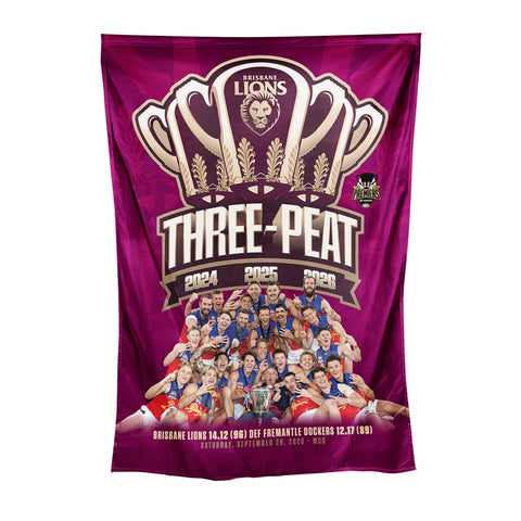 PREORDER - Brisbane Lions 2026 Premiers Image Wall Cape Flag PH2