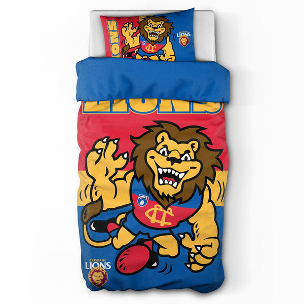 Brisbane Lions Mascot Single Quilt Doona Duvet Cover Pillowcase Set