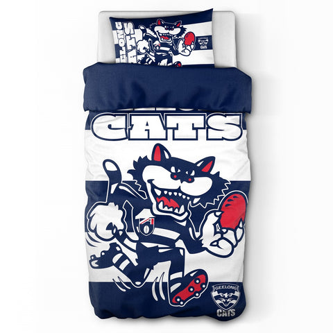 Geelong Cats Mascot Single Quilt Doona Duvet Cover Pillowcase Set