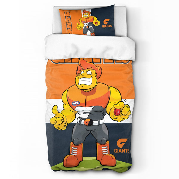 Greater Western Sydney GWS Giants Mascot Single Quilt Doona Duvet Cover Pillowcase Set