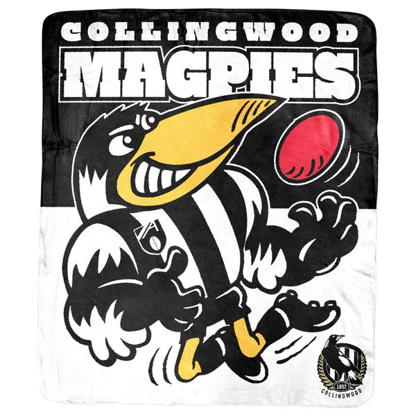 Collingwood Magpies Retro Mascot Coral Fleece Throw Rug