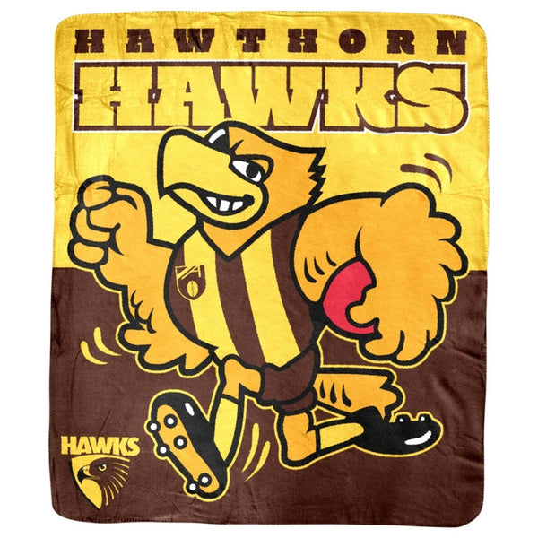 Hawthorn Hawks Retro Mascot Coral Fleece Throw Rug
