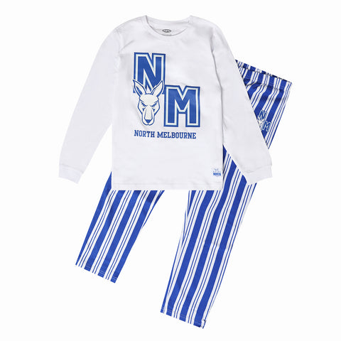 North Melbourne Kangaroos AFL Youth Team Pyjamas 2-Piece PJ Set - Long Sleeve Tee and Pants
