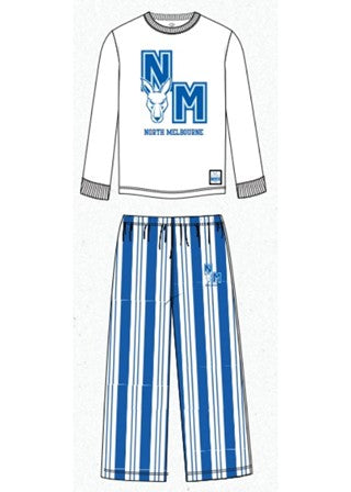 North Melbourne Kangaroos AFL Youth Team Pyjamas 2-Piece PJ Set - Long Sleeve Tee and Pants