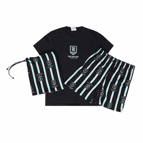 Port Adelaide Power AFL Youth Game Day Pyjamas 2-Piece PJ Set - Short Sleeve Tee and Shorts