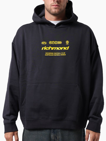 Richmond Tigers Mens Lifestyle Box Fit Washed Black Hoodie