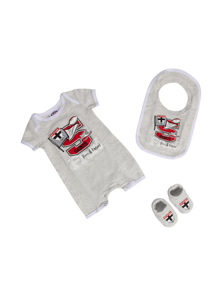 St Kilda Saints Baby Infants Footy Fan Romper Bib Booties Gift Set