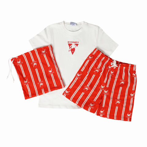 Sydney Swans AFL Youth Game Day Pyjamas 2-Piece PJ Set - Short Sleeve Tee and Shorts