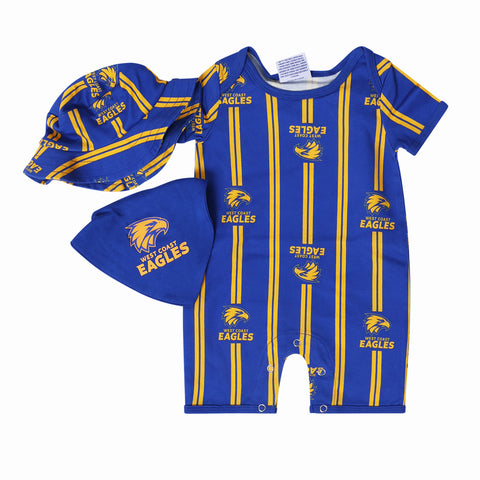 West Coast Eagles AFL Baby 3-Piece Gift Set - Romper, Hat & Dribble Bib