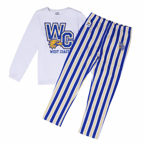 West Coast Eagles AFL Youth Team Pyjamas 2-Piece PJ Set - Long Sleeve Tee and Pants