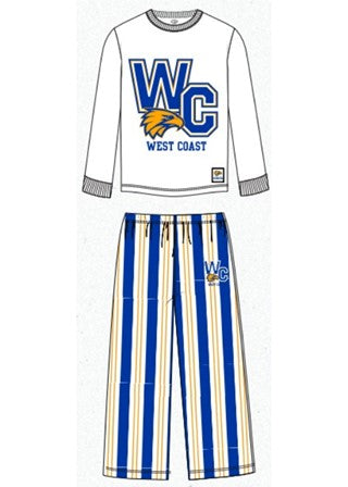 West Coast Eagles AFL Youth Team Pyjamas 2-Piece PJ Set - Long Sleeve Tee and Pants