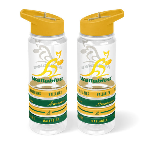 Wallabies Rugby Union Tritan Plastic Bottle with Rubber Bands