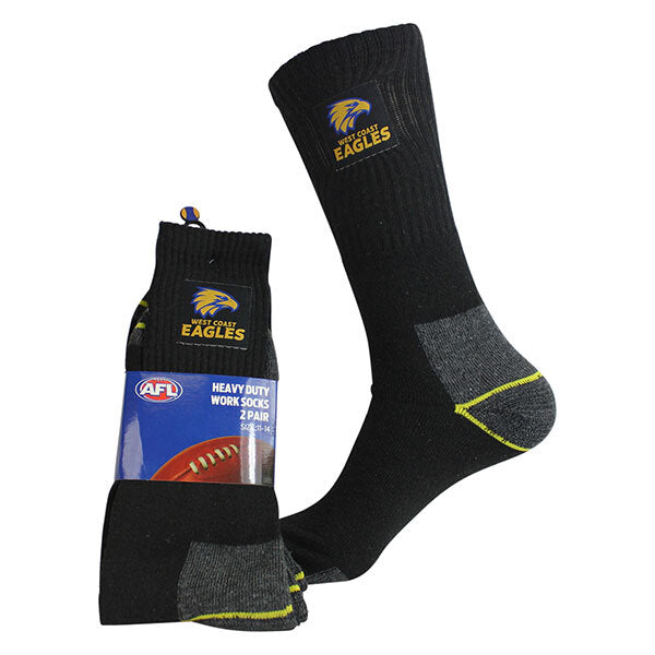 West Coast Eagles Mens Heavy Duty Work Socks 2pk