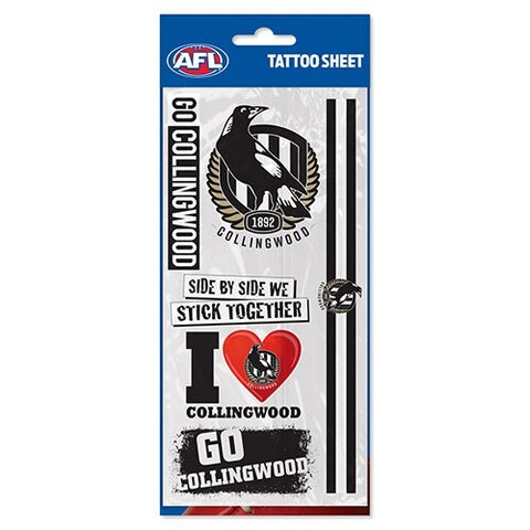 Collingwood Magpies Footy Tattoo Sheet