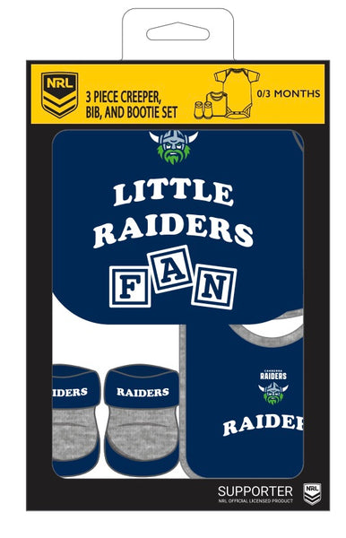 Canberra Raiders NRL Infant Newborn 3 Pce Romper Bib and Bootie Set
