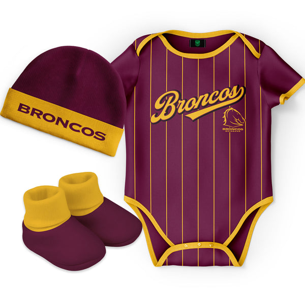Brisbane Broncos NRL 'Lullaby' Baby Romper Bodysuit 3pc Gift Set