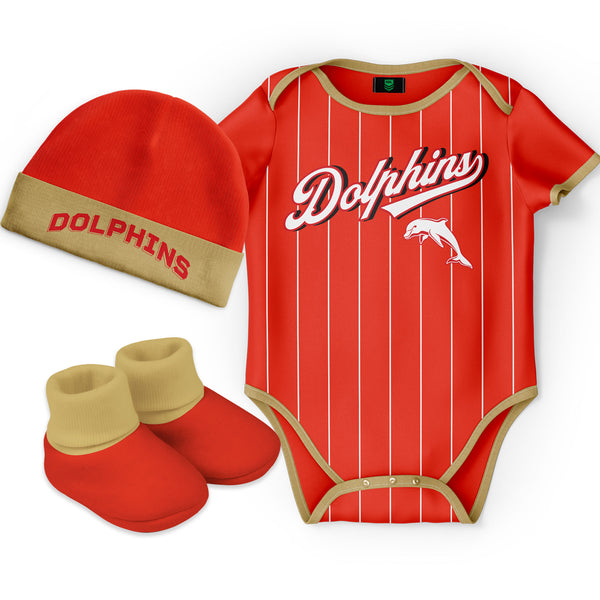 Redcliffe Dolphins NRL 'Lullaby' Baby Romper Bodysuit 3pc Gift Set