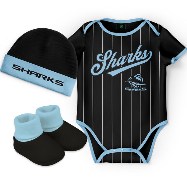 Cronulla Sharks NRL 'Lullaby' Baby Romper Bodysuit 3pc Gift Set