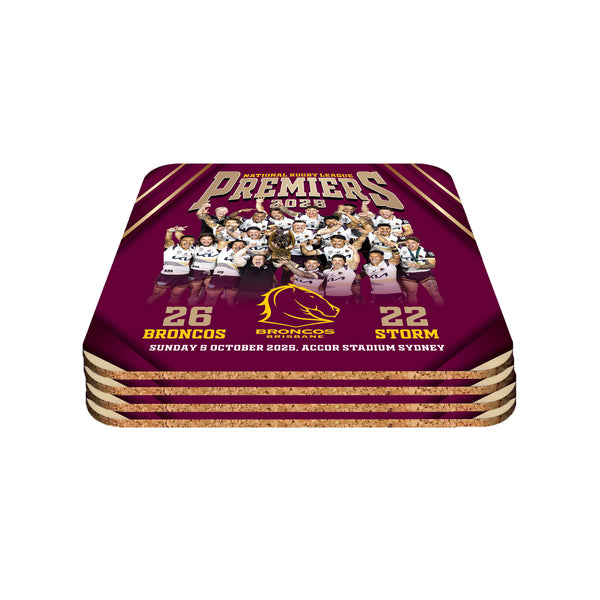 Brisbane Broncos NRL 2025 Premiers Team Image Coasters 4PK PH2