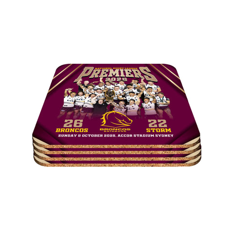 PREORDER - Brisbane Broncos NRL 2025 Premiers Team Image Coasters 4PK PH2