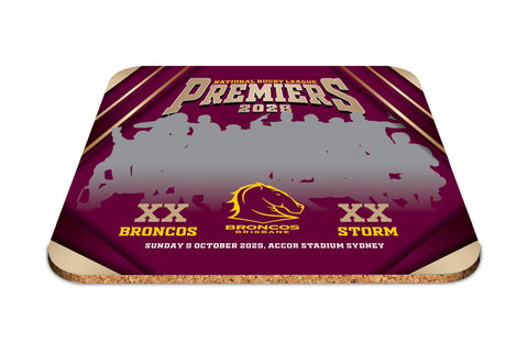 PREORDER - Brisbane Broncos NRL 2025 Premiers Team Image Coasters 4PK PH2