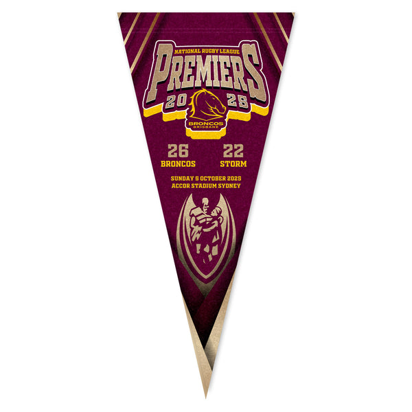 Brisbane Broncos NRL 2025 Premiers Pennant Score Flag PH1