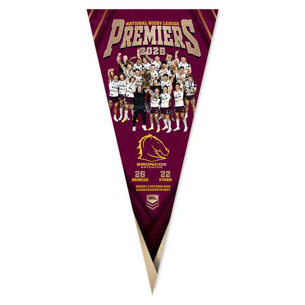 Brisbane Broncos NRL 2025 Premiers Team Image Pennant Flag PH2