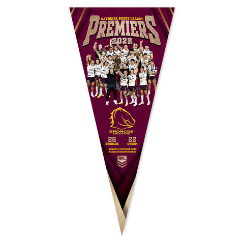 PREORDER - Brisbane Broncos NRL 2025 Premiers Team Image Pennant Flag PH2