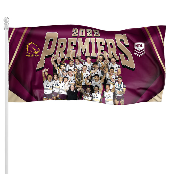 PREORDER - Brisbane Broncos NRL 2025 Premiers Team Image Pole Flag PH2