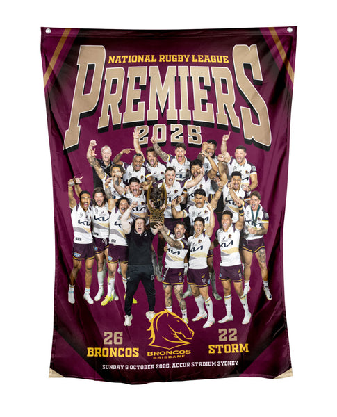 PREORDER - Brisbane Broncos NRL 2025 Premiers Team Image Wall Cape Flag PH2