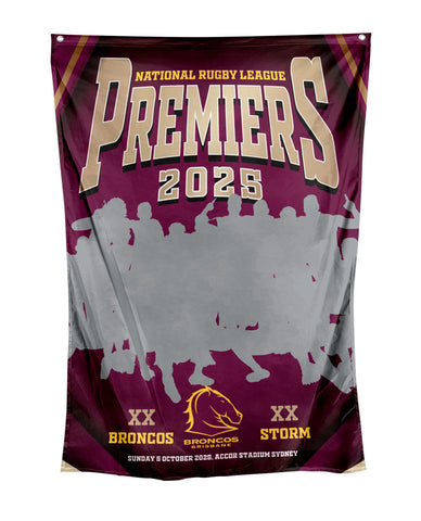 PREORDER - Brisbane Broncos NRL 2025 Premiers Team Image Wall Cape Flag PH2