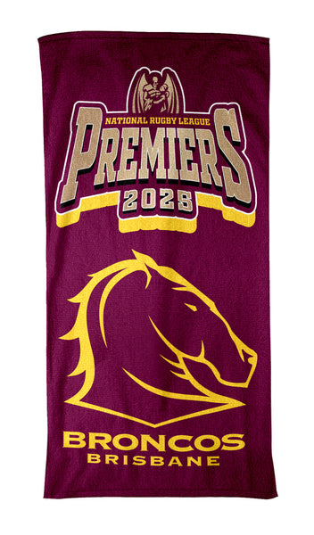 PREORDER - Brisbane Broncos NRL 2025 Premiers Beach Towel PH2