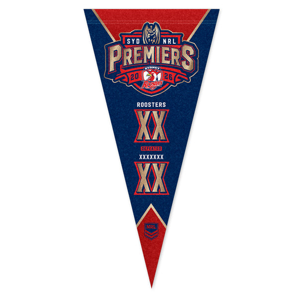 PREORDER - Sydney Roosters NRL 2026 Premiers Pennant Score Flag PH1