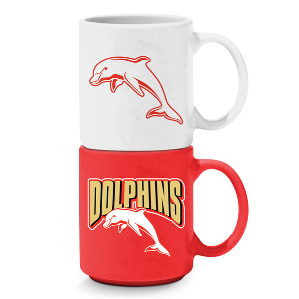 Redcliffe Dolphins NRL Set of 2 Stackable Mugs