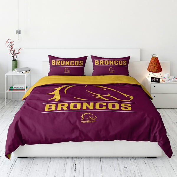 Brisbane Broncos NRL Quilt Doona Duvet Cover Pillowcase Set