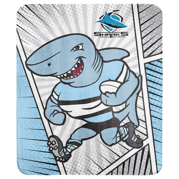 Cronulla Sharks NRL Mascot Coral Fleece Throw Rug