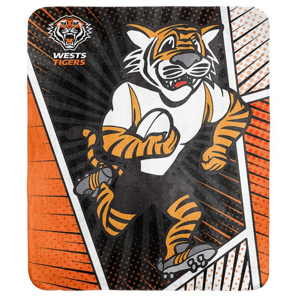 Wests Tigers NRL Mascot Coral Fleece Throw Rug