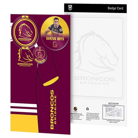 Brisbane Broncos NRL 3 Badge Backing Card