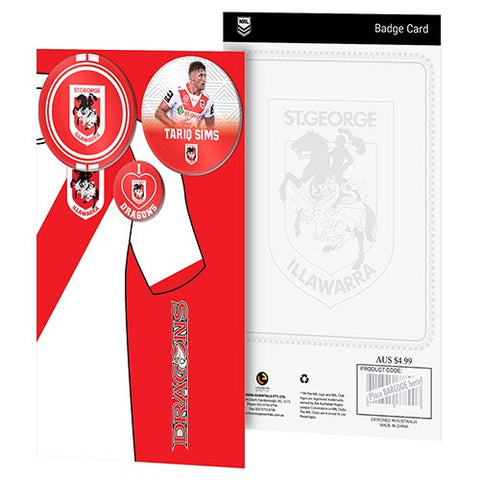 St George Dragons NRL 3 Badge Backing Card