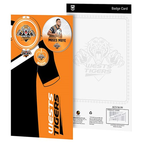 Wests Tigers NRL 3 Badge Backing Card